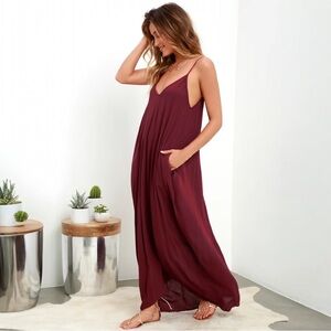 Lulus Yours Tule Burgundy Boho Maxi Dress Adjustable Straps – Size M/L